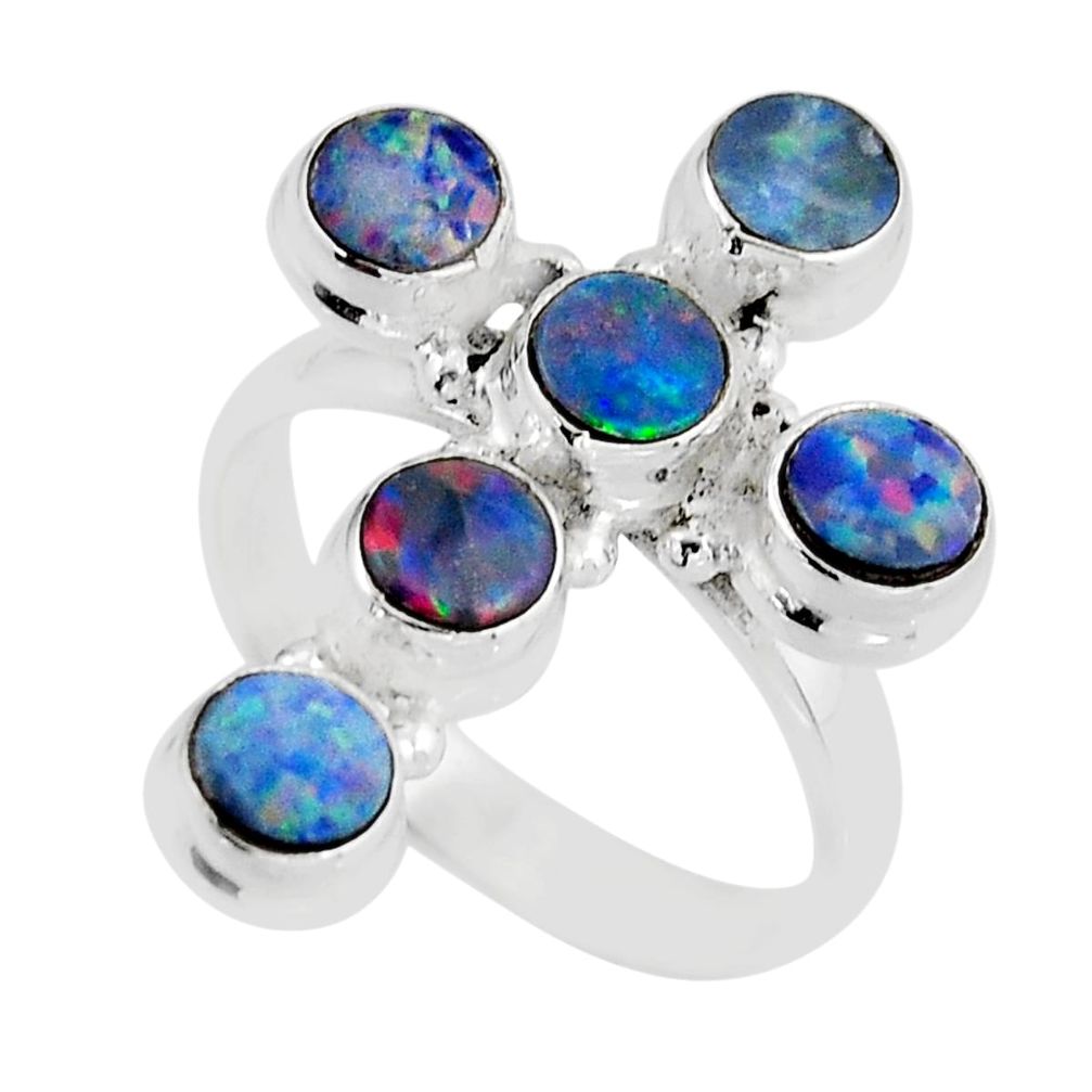 925 silver 3.10cts natural doublet opal australian cross ring size 9.5 y57240