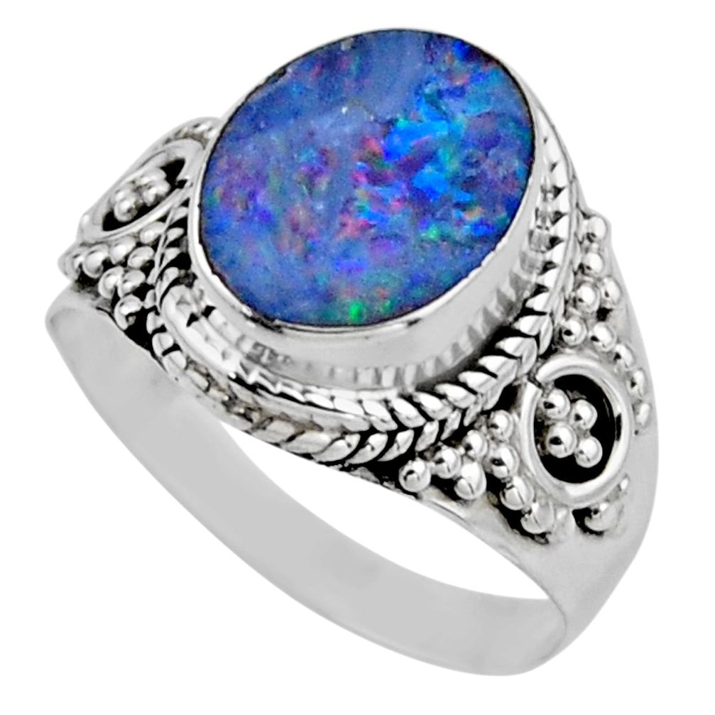 925 silver 3.12cts natural doublet opal australian solitaire ring size 6 r53324