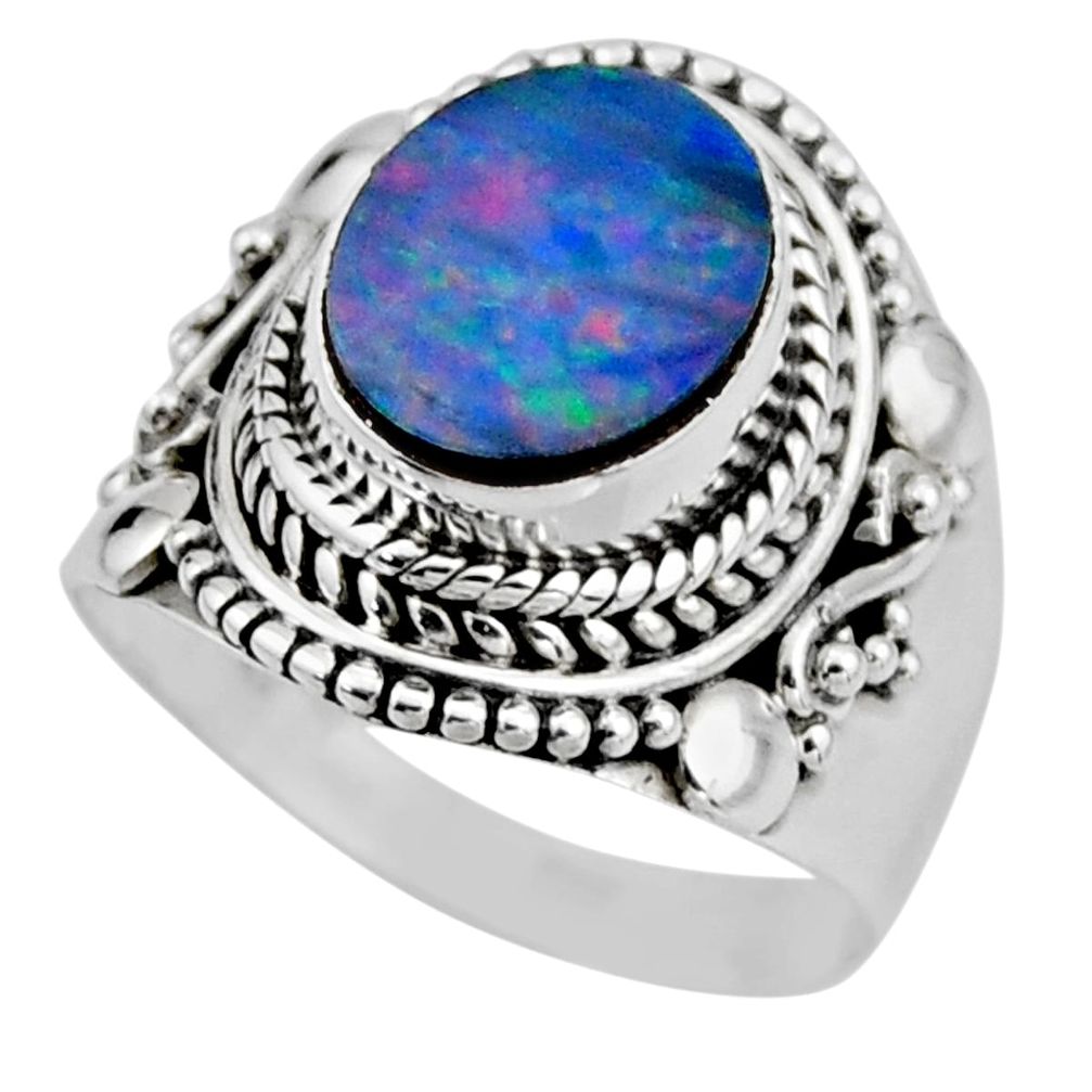 925 silver 3.69cts natural doublet opal australian solitaire ring size 6 r53326