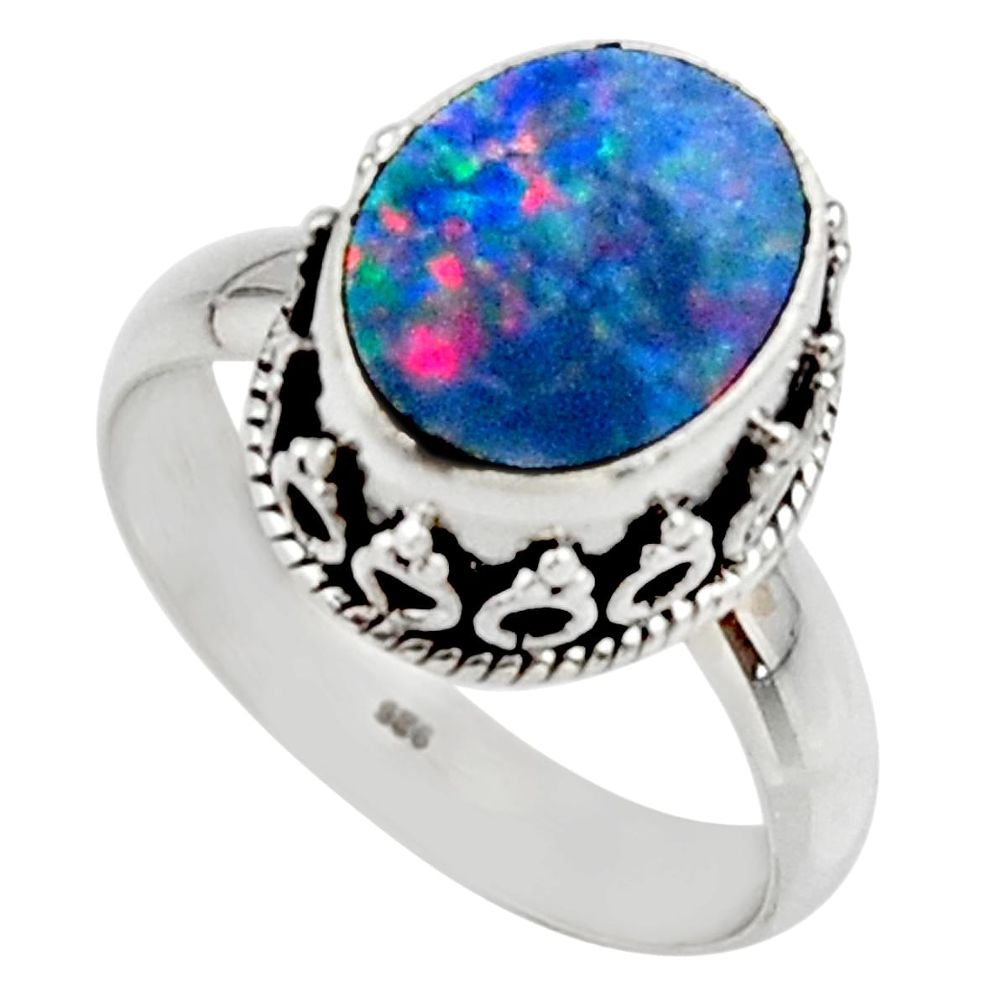 925 silver 4.19cts natural doublet opal australian solitaire ring size 7 r48407