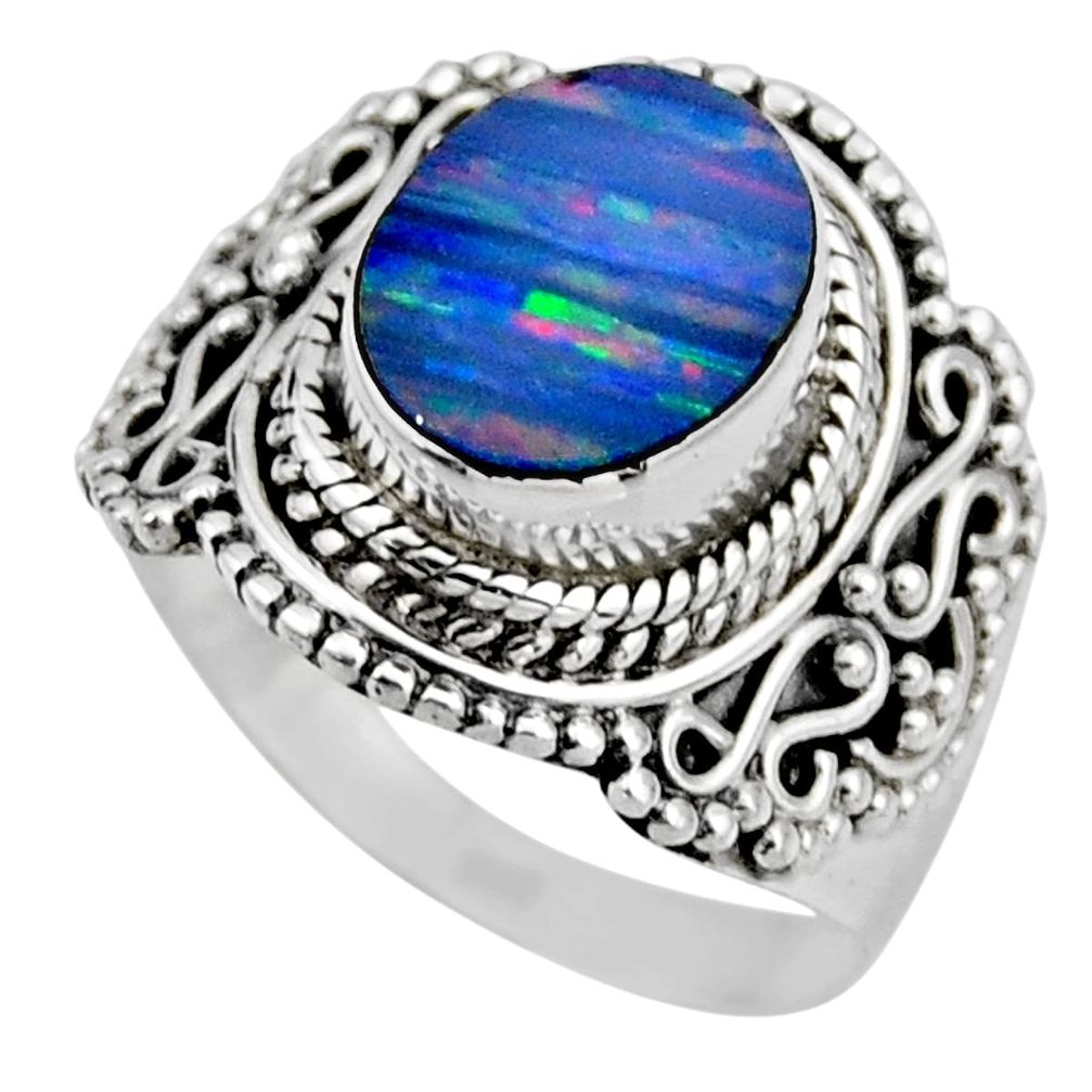 925 silver 3.75cts natural doublet opal australian solitaire ring size 7 r53331