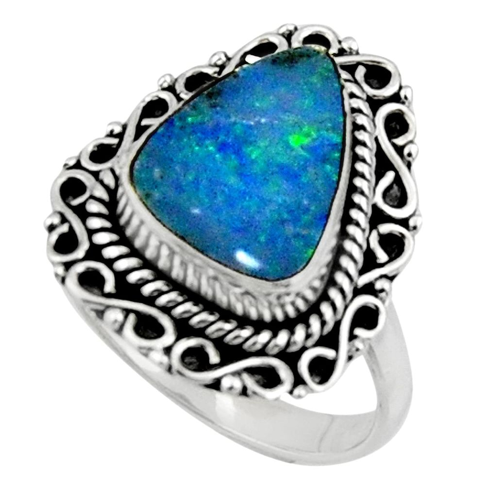 925 silver 3.73cts natural doublet opal australian solitaire ring size 8 r47339