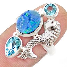 925 silver 4.87cts natural doublet opal australian topaz fish ring size 8 d47656