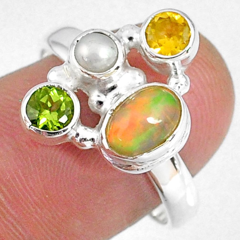925 silver 3.82cts natural ethiopian opal citrine pearl ring size 8 r59189