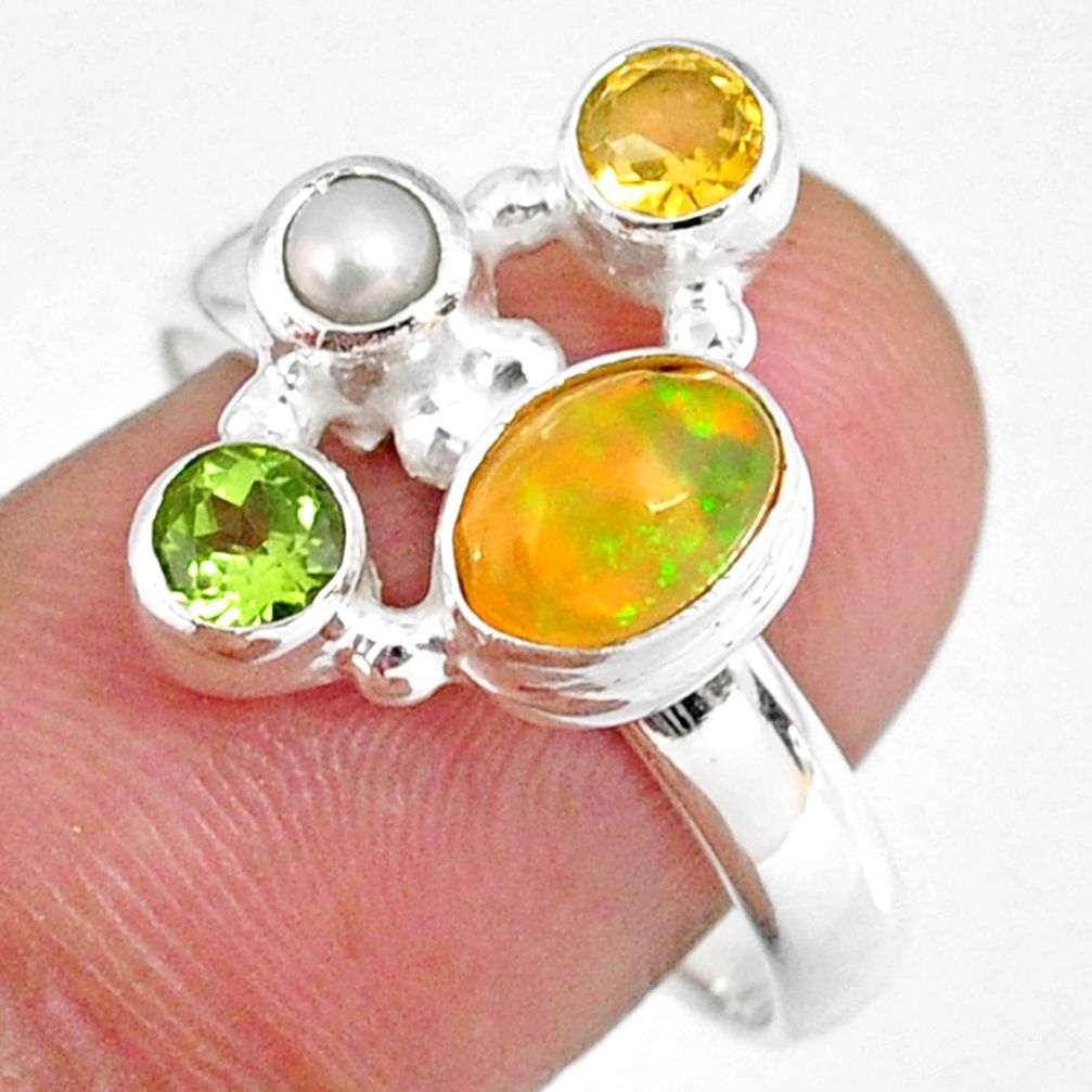 925 silver 4.02cts natural ethiopian opal citrine pearl ring size 8 r59235