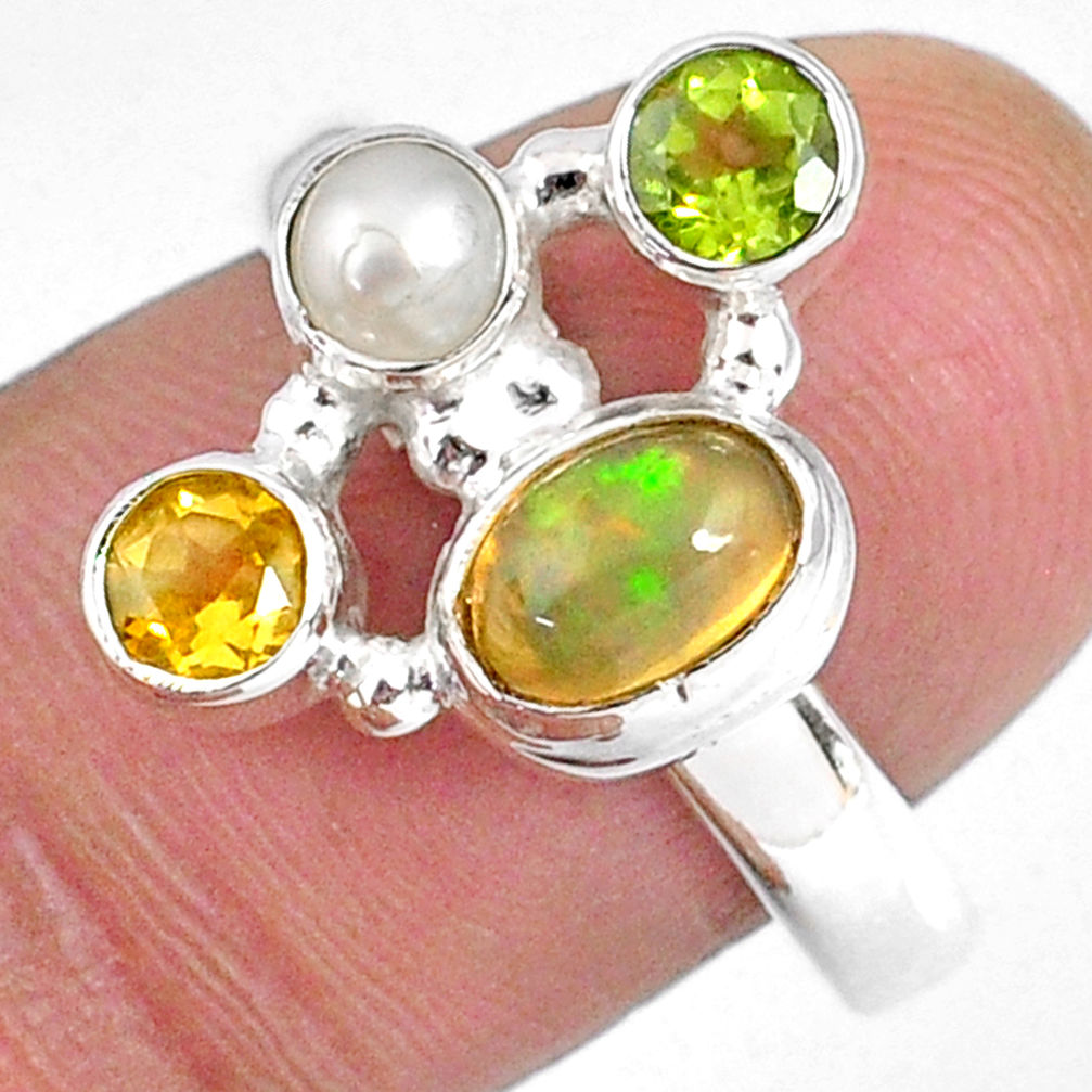 925 silver 3.82cts natural ethiopian opal citrine pearl ring size 9 r59187