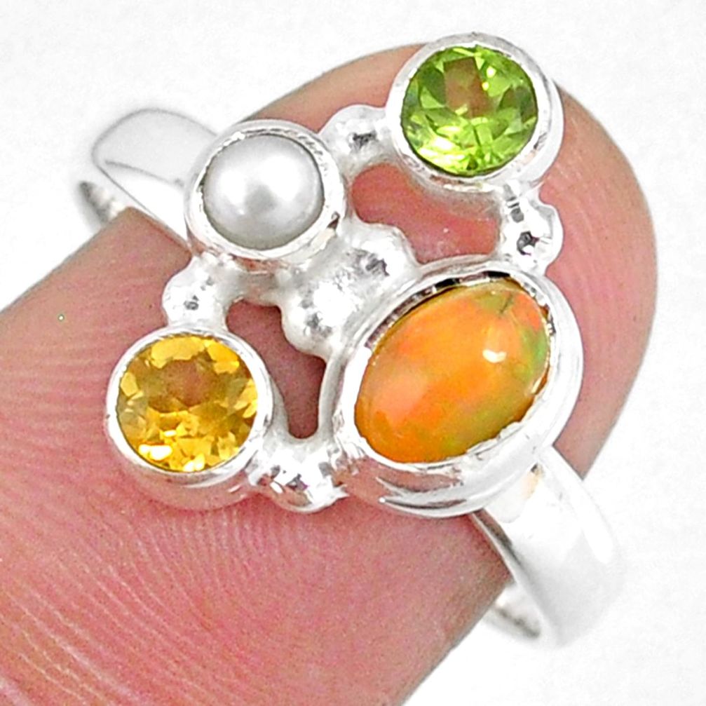 925 silver 3.84cts natural ethiopian opal citrine pearl ring size 9 r59237