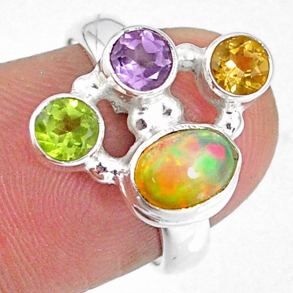 925 silver 4.02cts natural ethiopian opal citrine peridot ring size 6.5 r59197
