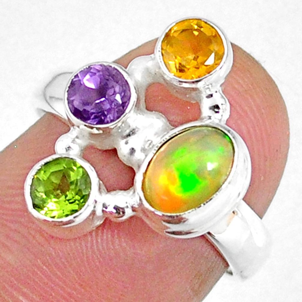 925 silver 4.03cts natural ethiopian opal citrine peridot ring size 6 r59233