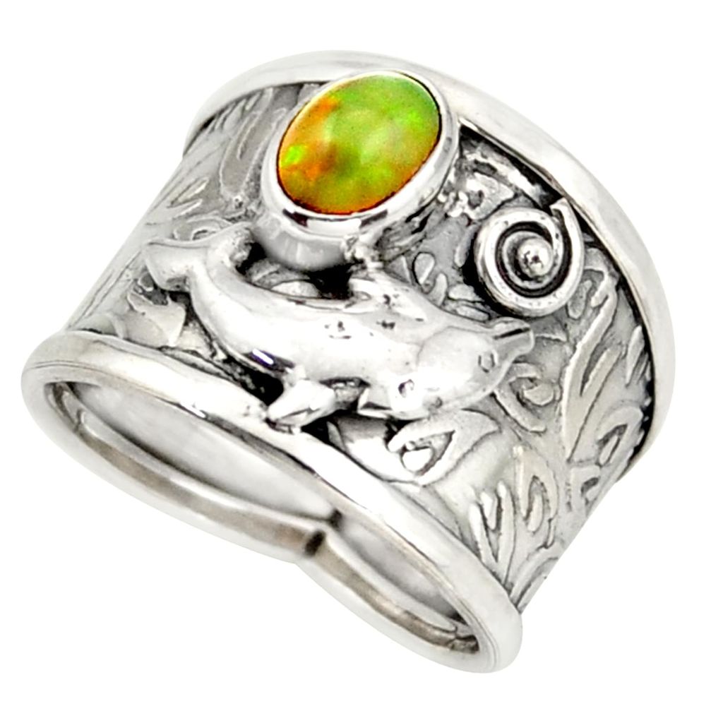 925 silver 0.88cts natural ethiopian opal fish solitaire fish ring size 7 d45891