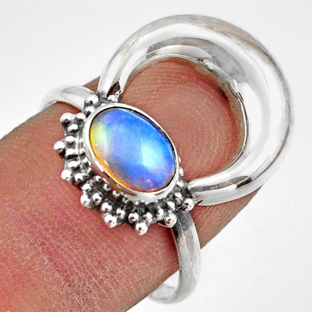 925 silver 2.09cts natural ethiopian opal half moon ring jewelry size 8.5 r41640