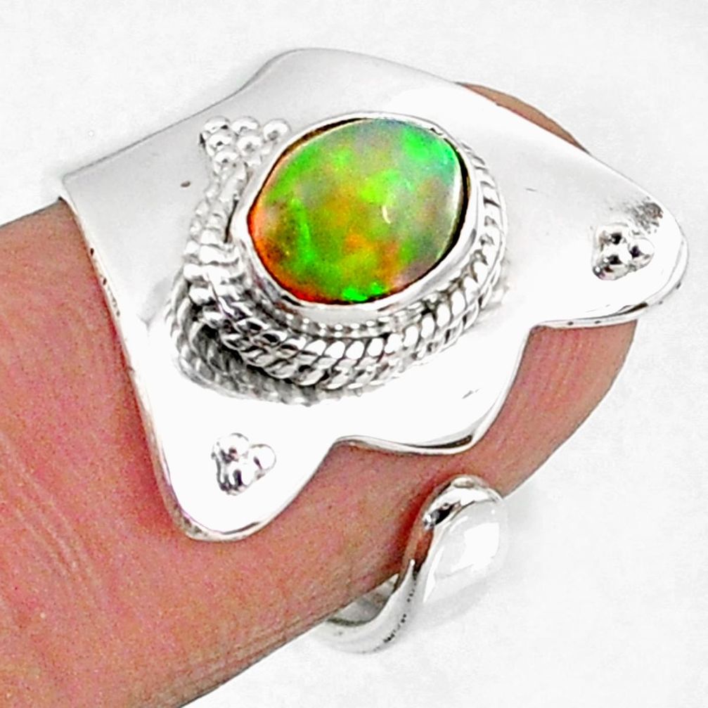 925 silver 2.03cts natural ethiopian opal oval adjustable ring size 7 r65545