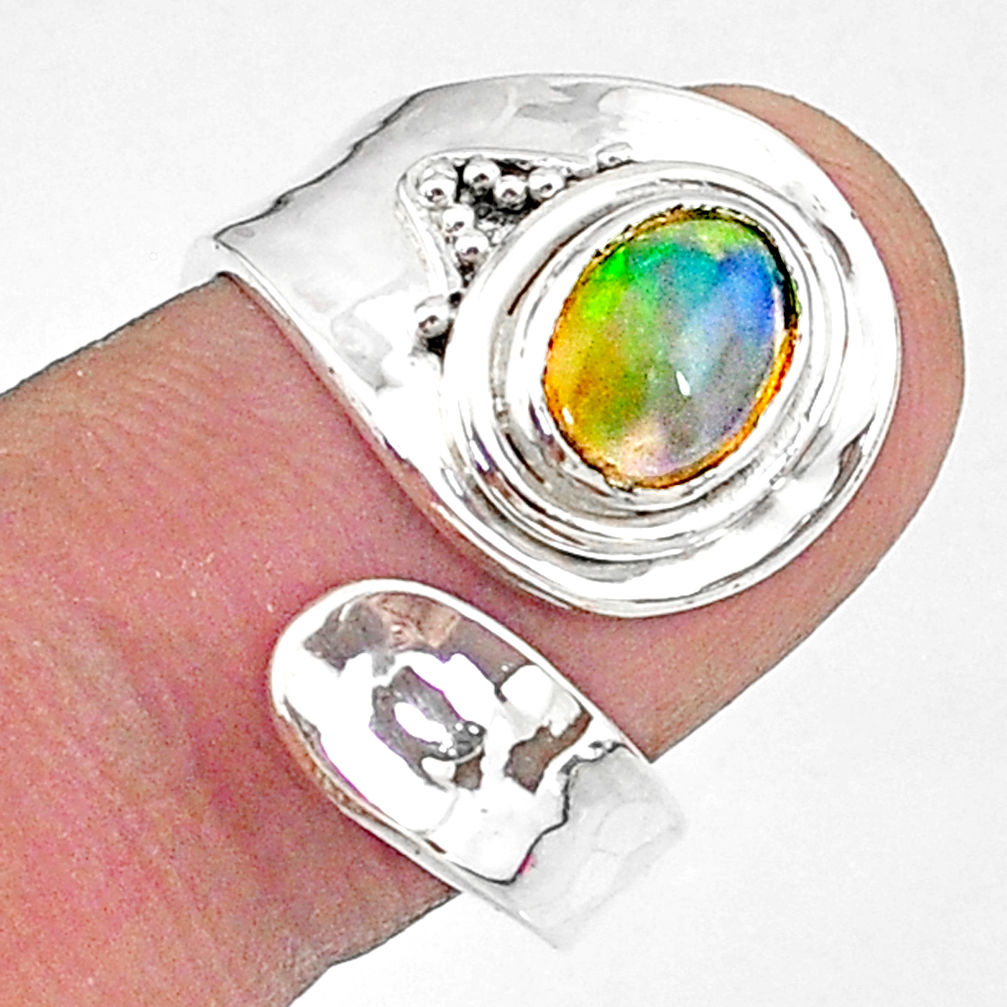 925 silver 1.81cts natural ethiopian opal oval adjustable ring size 6.5 t8546