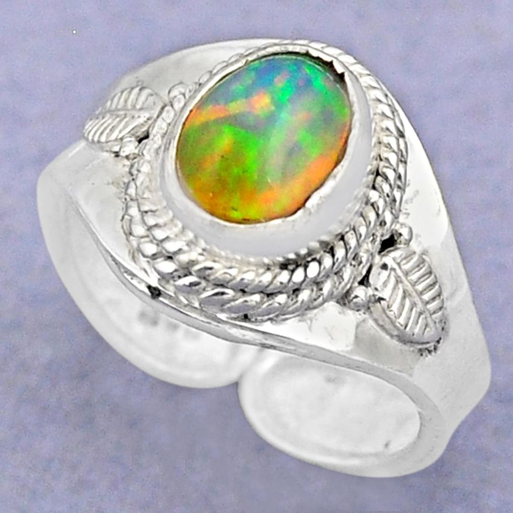 925 silver 3.13cts natural ethiopian opal oval adjustable ring size 6.5 t88139