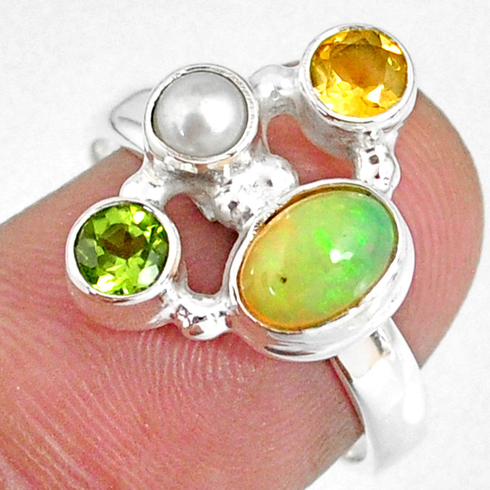 925 silver 3.61cts natural ethiopian opal oval citrine pearl ring size 7 r59190
