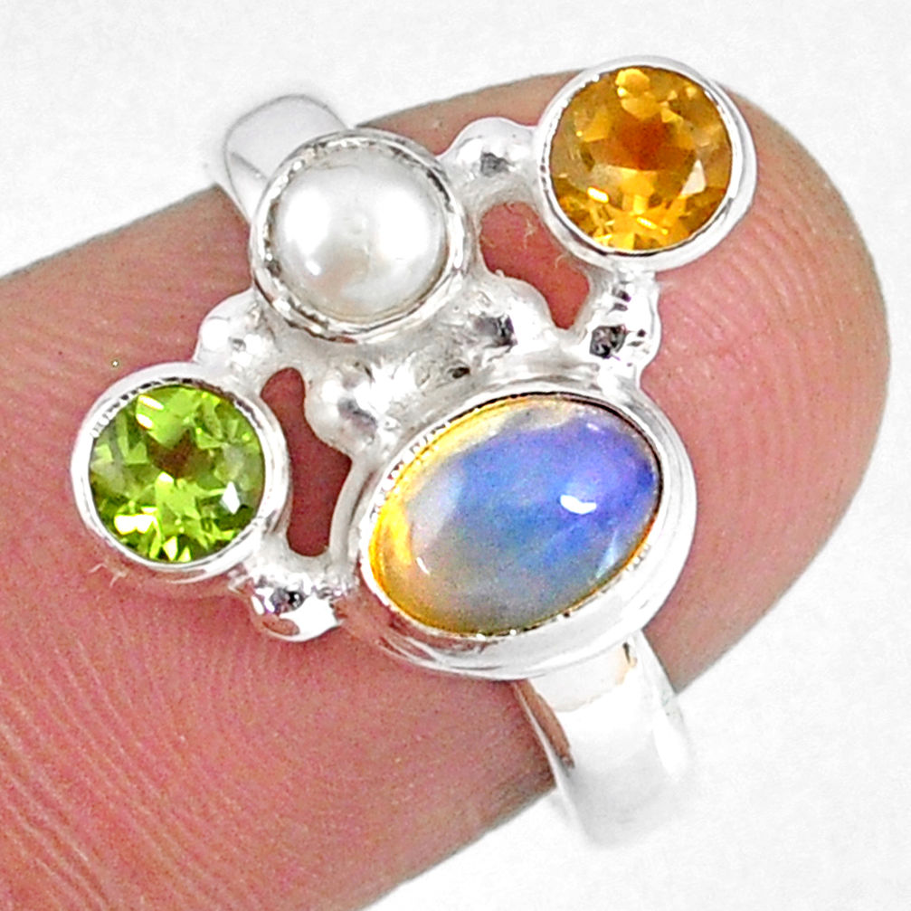 925 silver 3.83cts natural ethiopian opal oval citrine pearl ring size 7 r59200