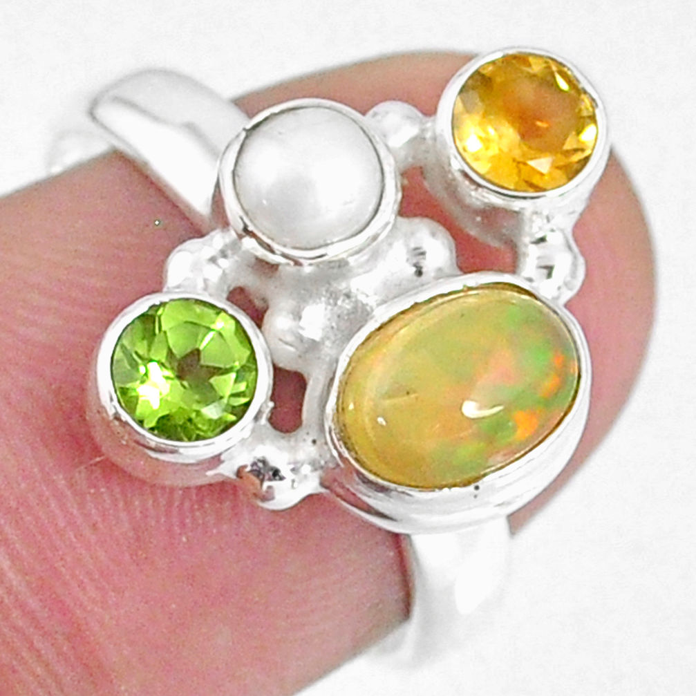 925 silver 3.83cts natural ethiopian opal oval citrine pearl ring size 7 r59219