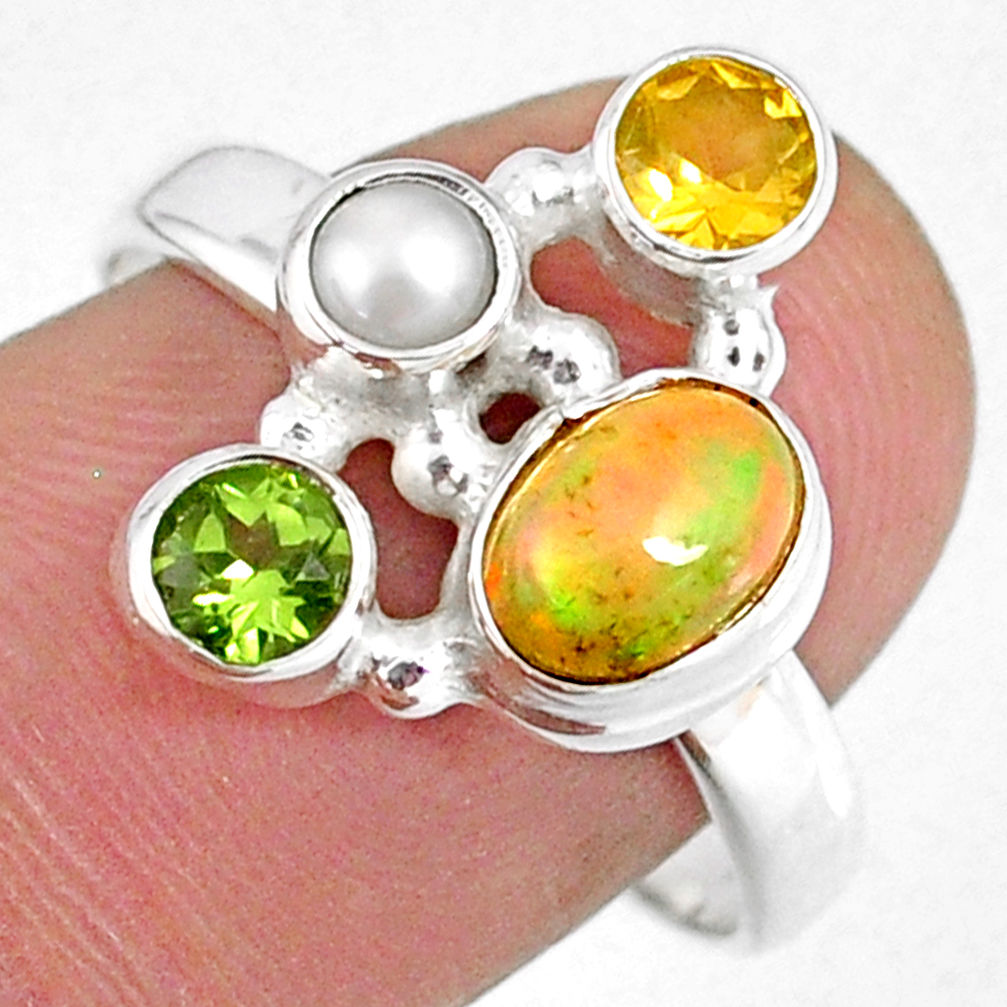 925 silver 3.82cts natural ethiopian opal oval citrine pearl ring size 8 r59184