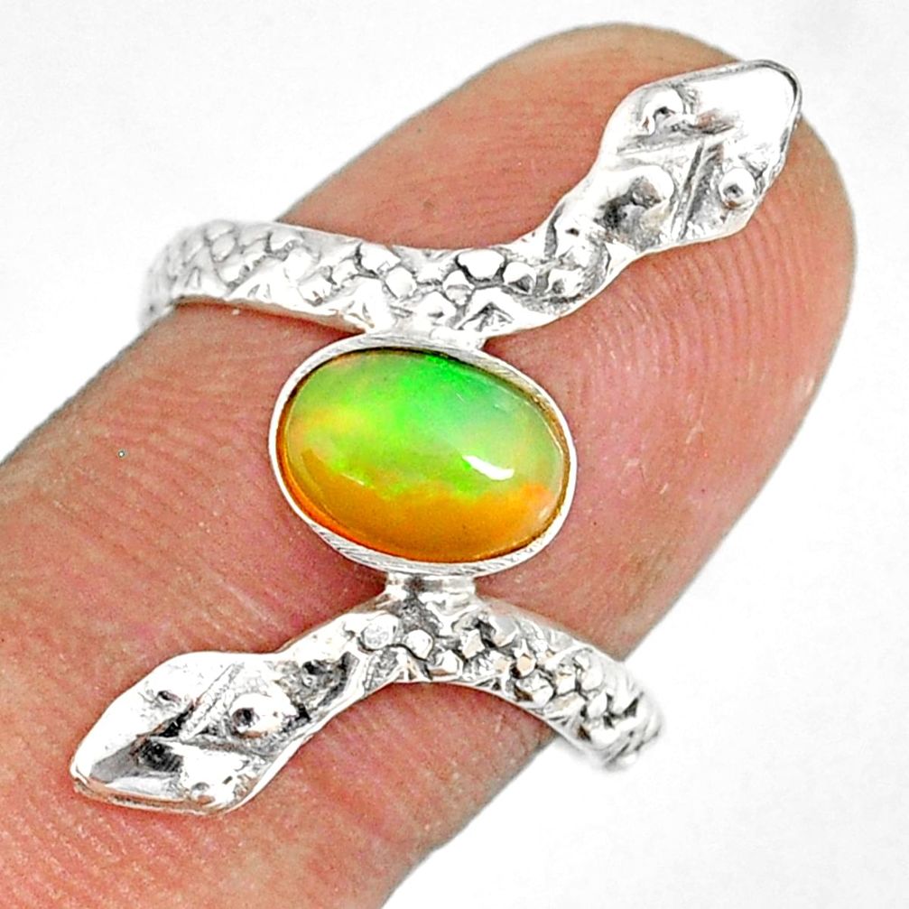 925 silver 1.96cts natural ethiopian opal oval shape snake ring size 8 r78768