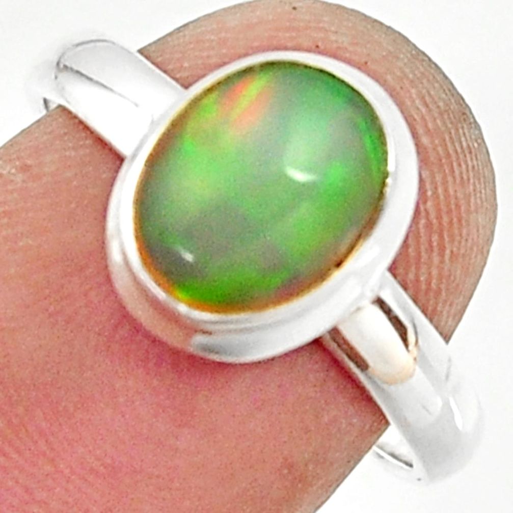 925 silver 3.09cts natural ethiopian opal oval solitaire ring size 7.5 r35244