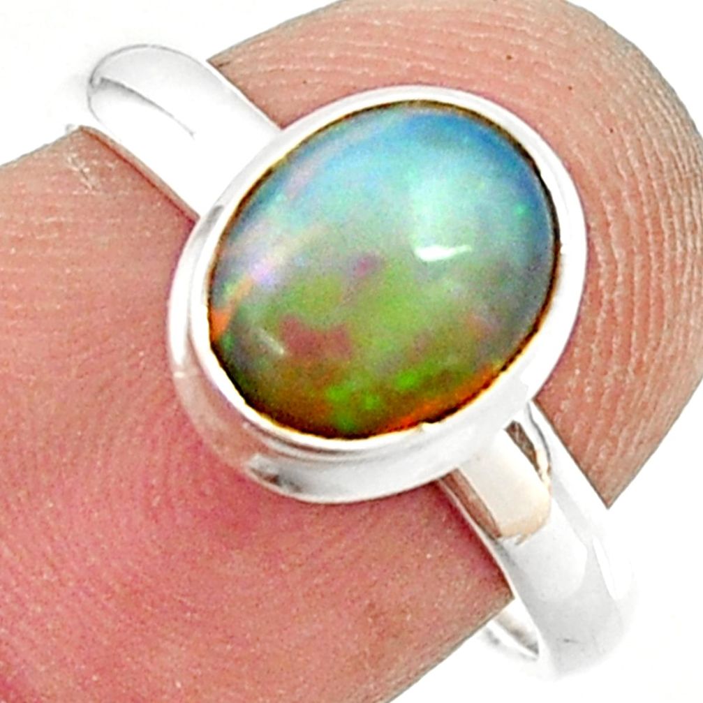925 silver 2.93cts natural ethiopian opal oval solitaire ring size 7.5 r35248
