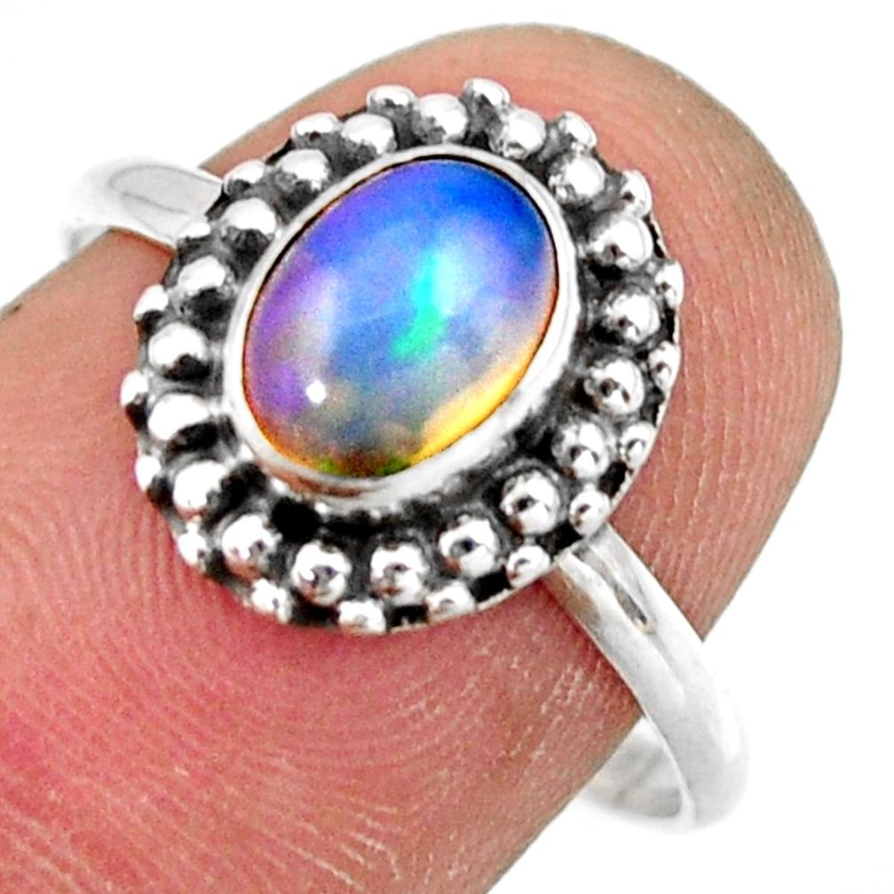 925 silver 2.32cts natural ethiopian opal oval solitaire ring size 8.5 r41400