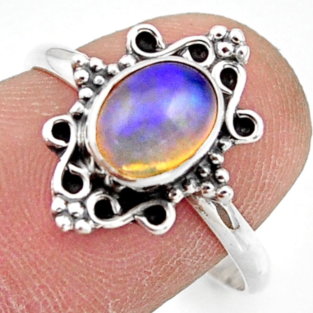 925 silver 2.28cts natural ethiopian opal oval solitaire ring size 8.5 r41498