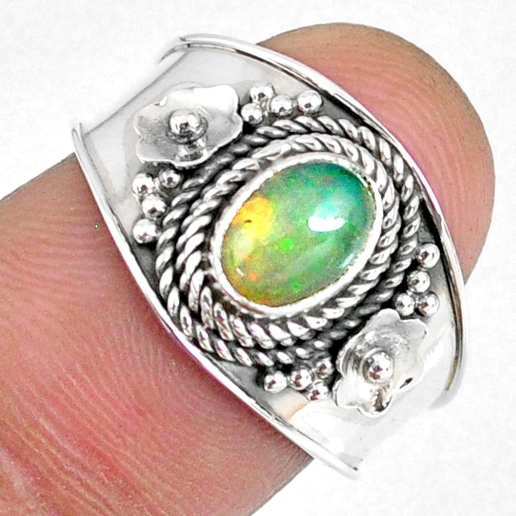 925 silver 1.45cts natural ethiopian opal oval solitaire ring size 7.5 r59019