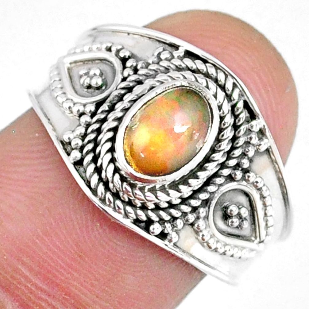 925 silver 1.54cts natural ethiopian opal oval solitaire ring size 7.5 r59072