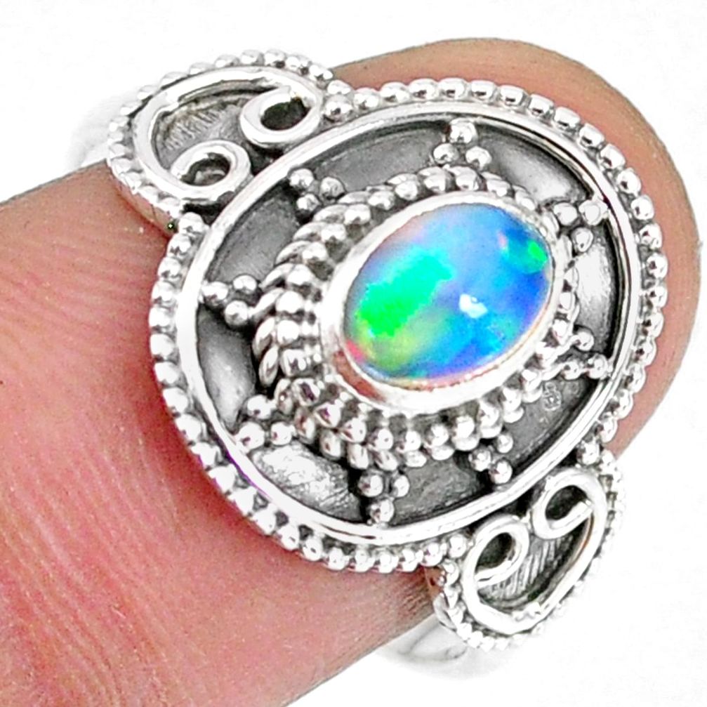 925 silver 1.56cts natural ethiopian opal oval solitaire ring size 8.5 r59075