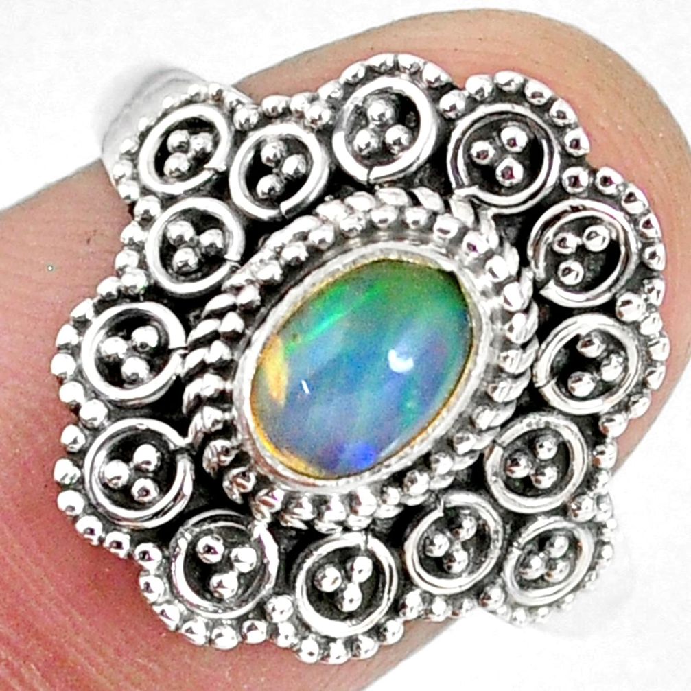 925 silver 1.56cts natural ethiopian opal oval solitaire ring size 8.5 r59104