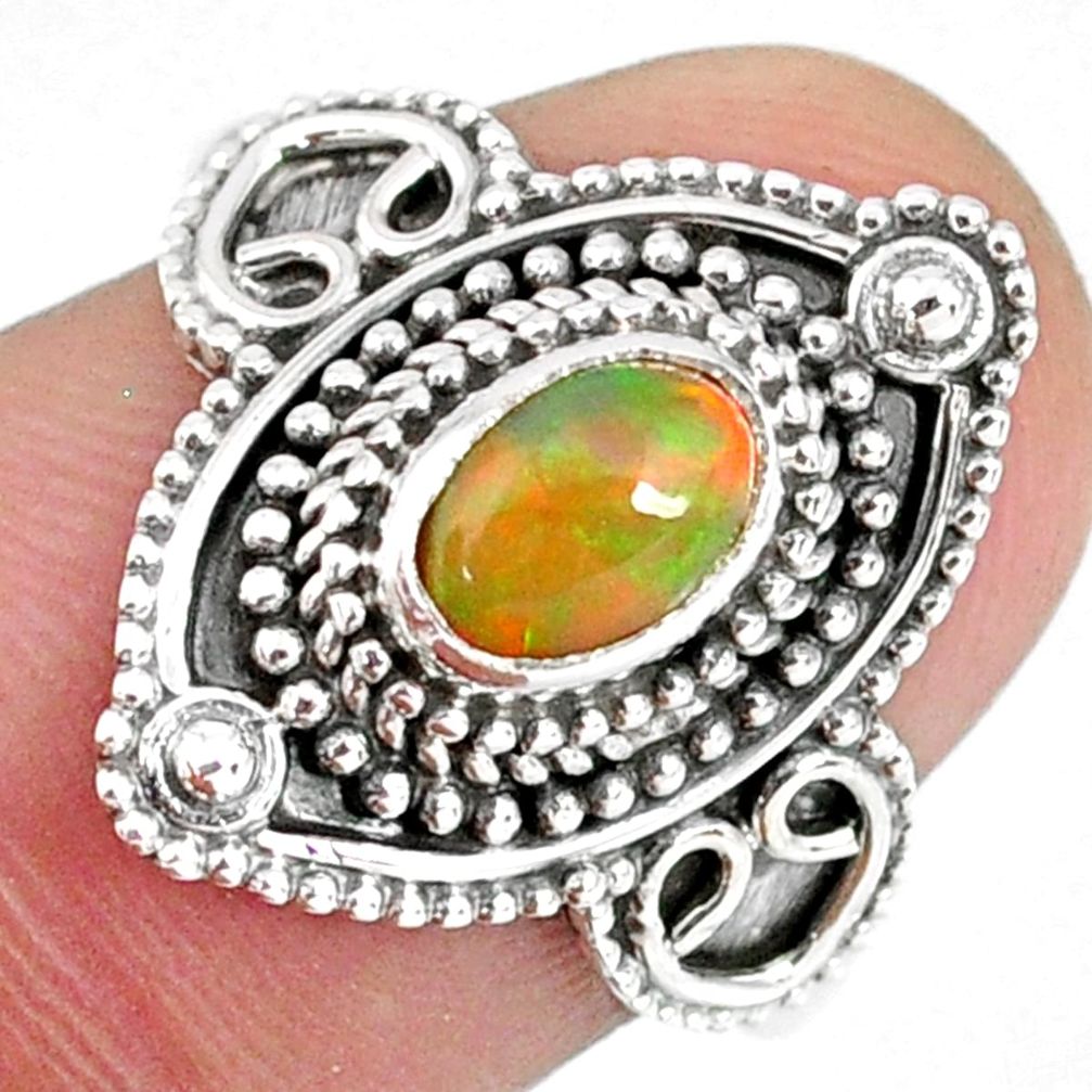 925 silver 1.54cts natural ethiopian opal oval solitaire ring size 7.5 r59144