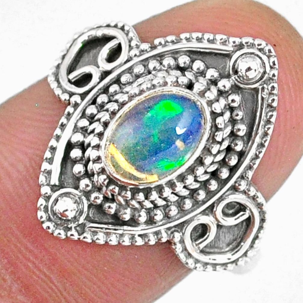 925 silver 1.55cts natural ethiopian opal oval solitaire ring size 7.5 r59148