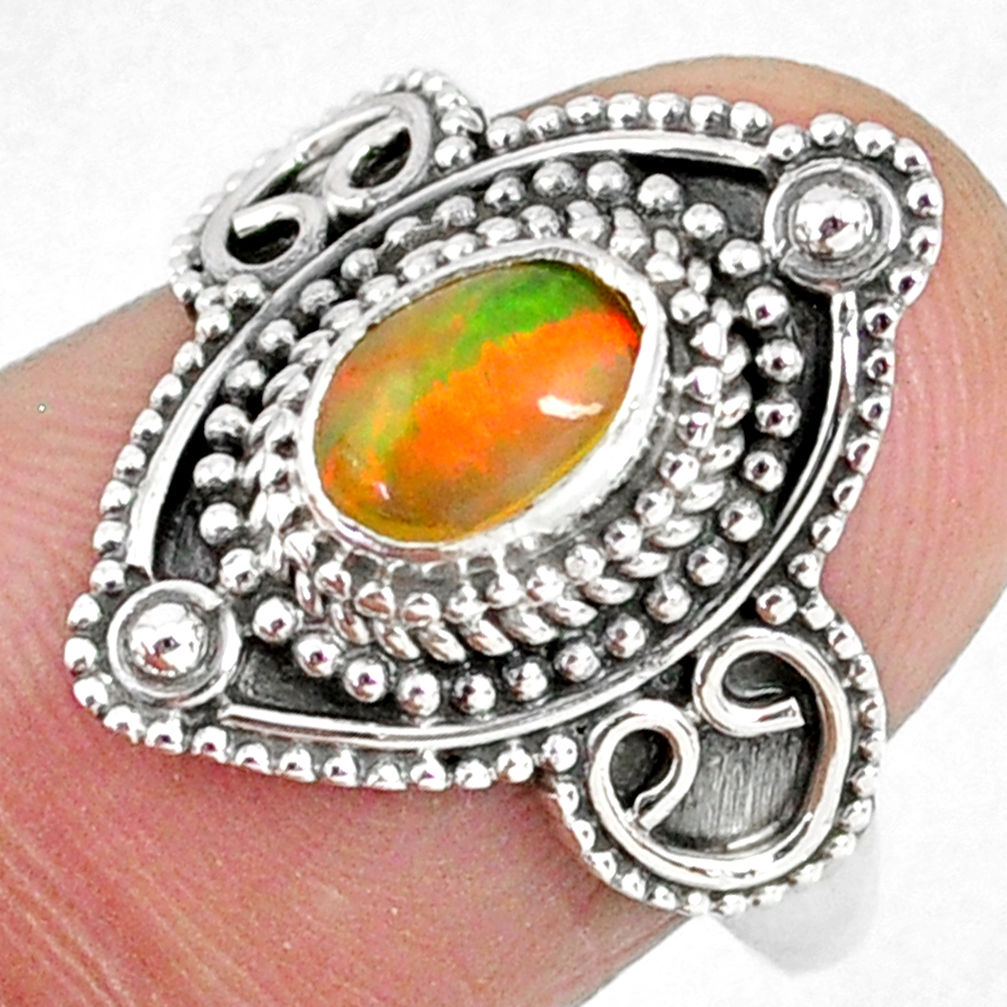925 silver 1.47cts natural ethiopian opal oval solitaire ring size 7.5 r59160