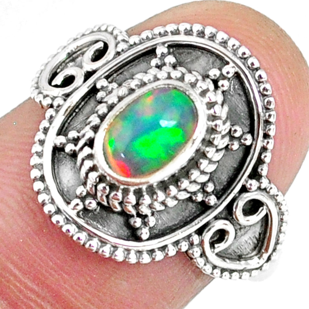 925 silver 1.54cts natural ethiopian opal oval solitaire ring size 7.5 r59164