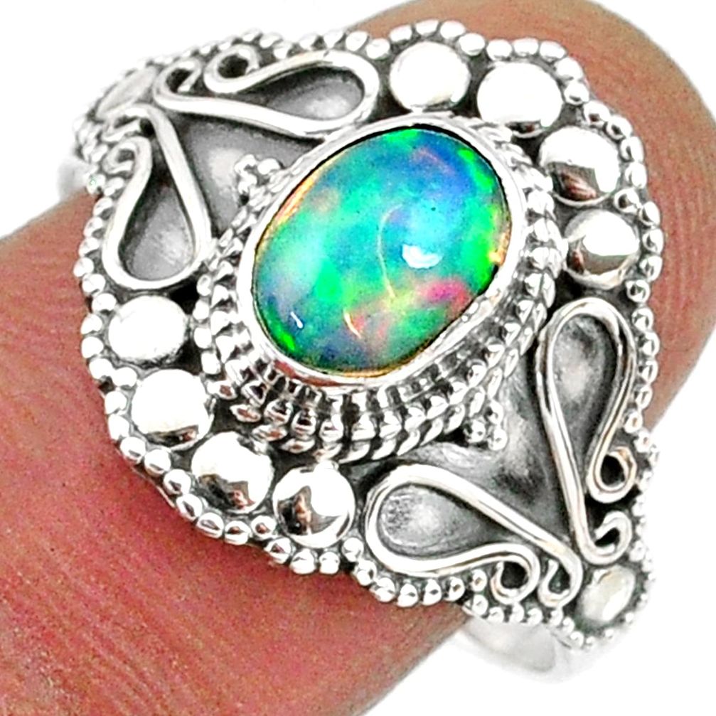 925 silver 2.02cts natural ethiopian opal oval solitaire ring size 9.5 r61153