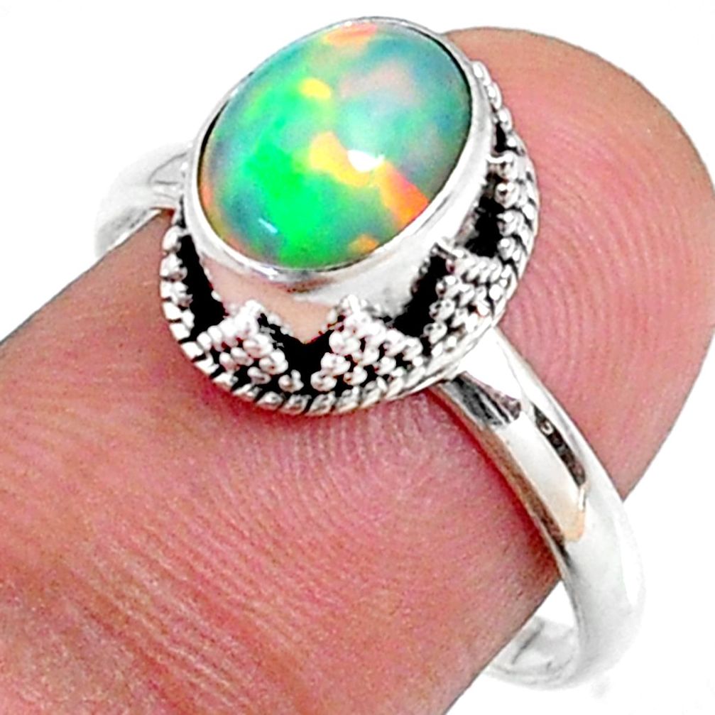 925 silver 2.90cts natural ethiopian opal oval solitaire ring size 8.5 r64539