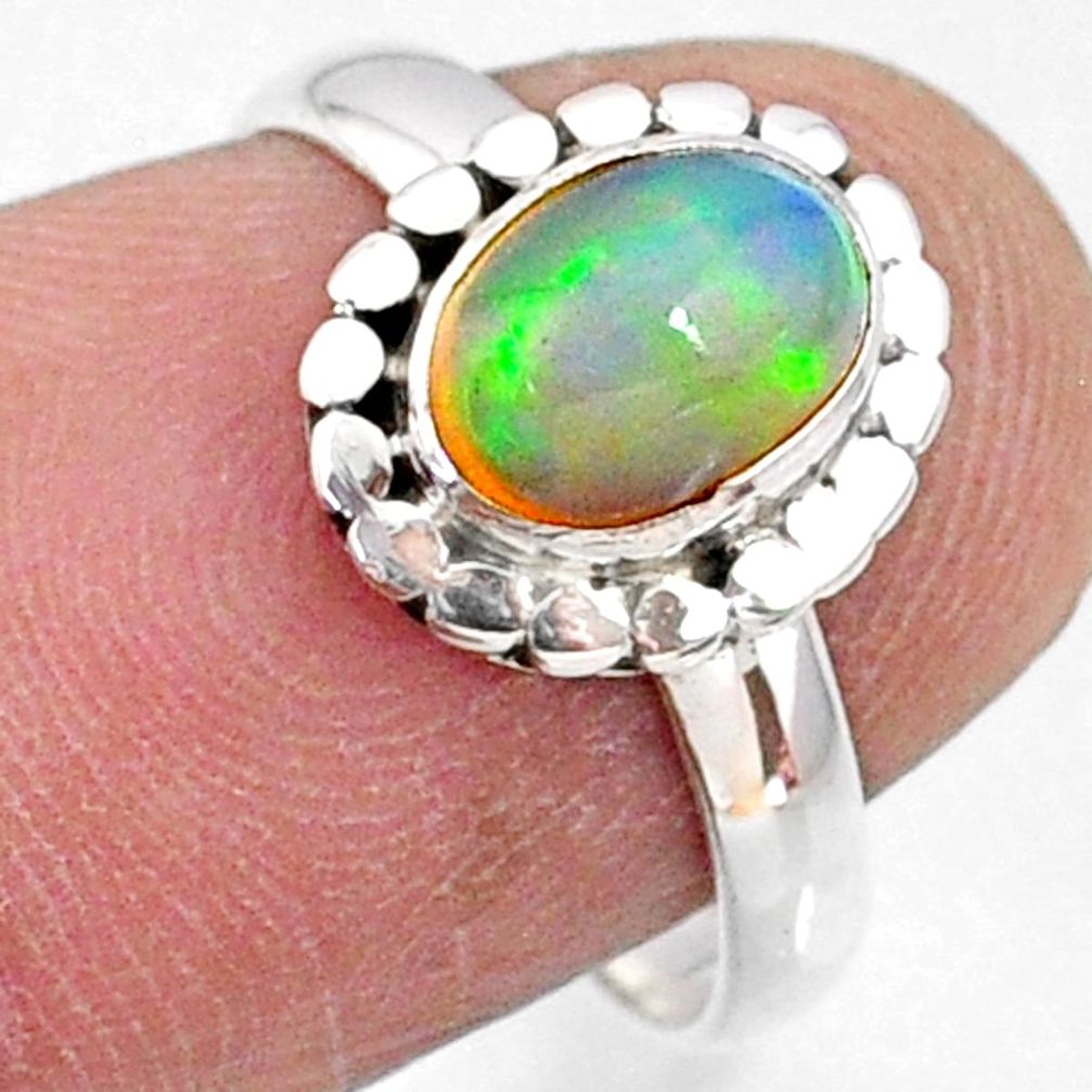 925 silver 2.15cts natural ethiopian opal oval solitaire ring size 8.5 r64548