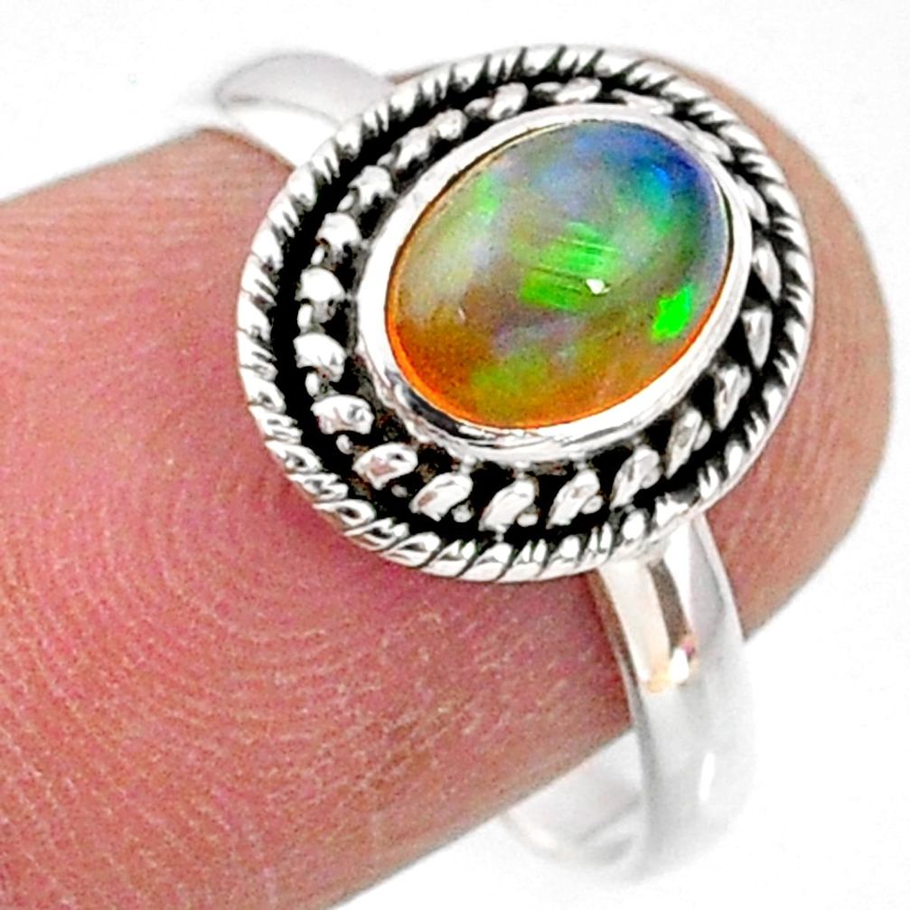925 silver 2.42cts natural ethiopian opal oval solitaire ring size 7.5 r64564
