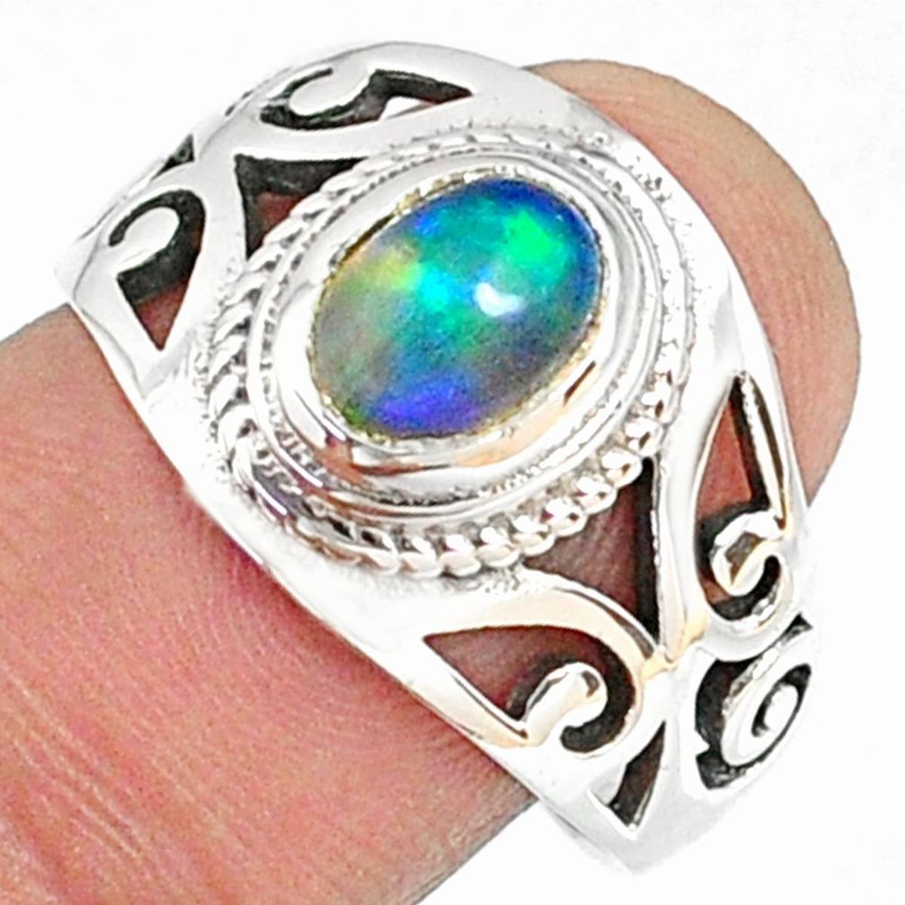 925 silver 2.16cts natural ethiopian opal oval solitaire ring size 8.5 r68452