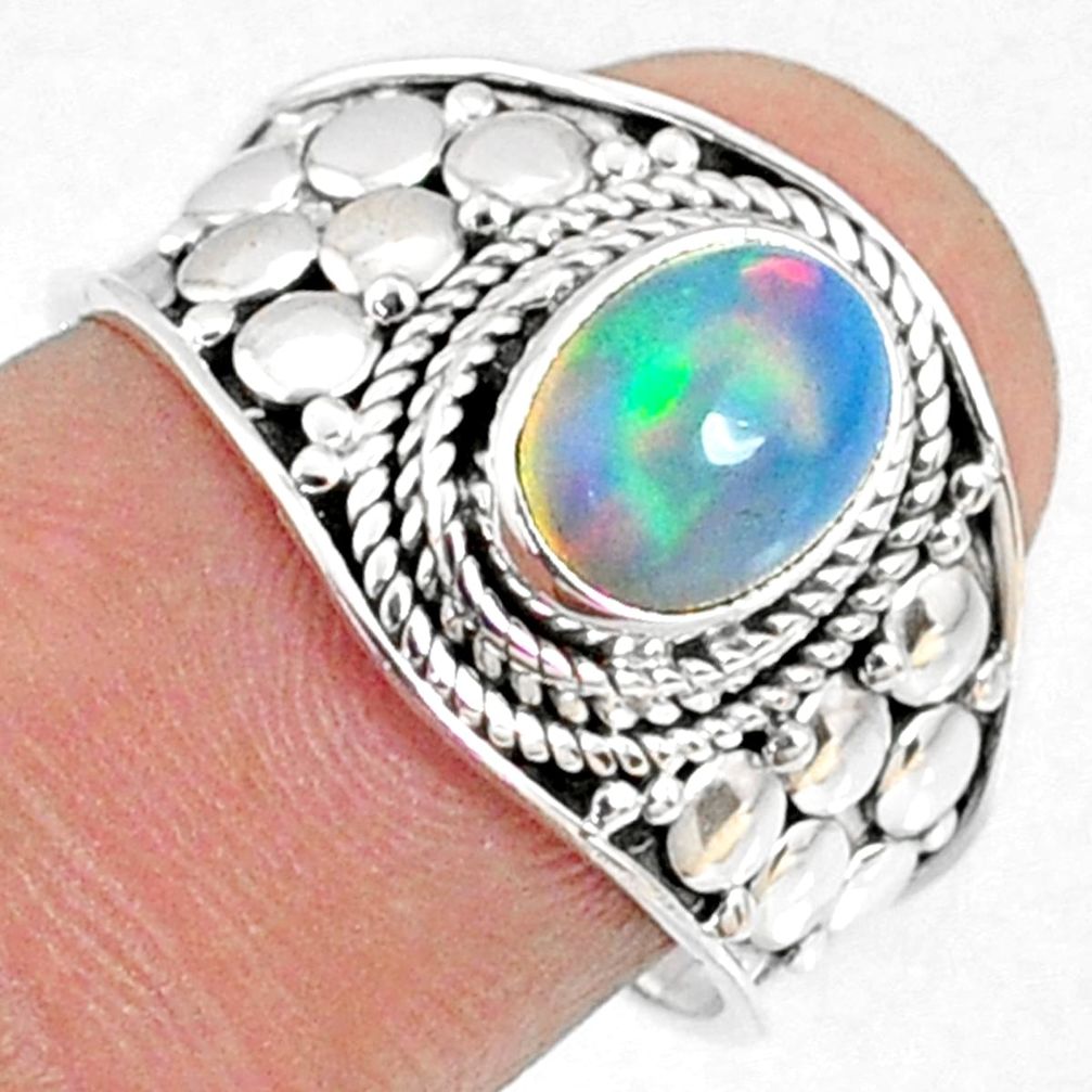 925 silver 2.17cts natural ethiopian opal oval solitaire ring size 7.5 r69040