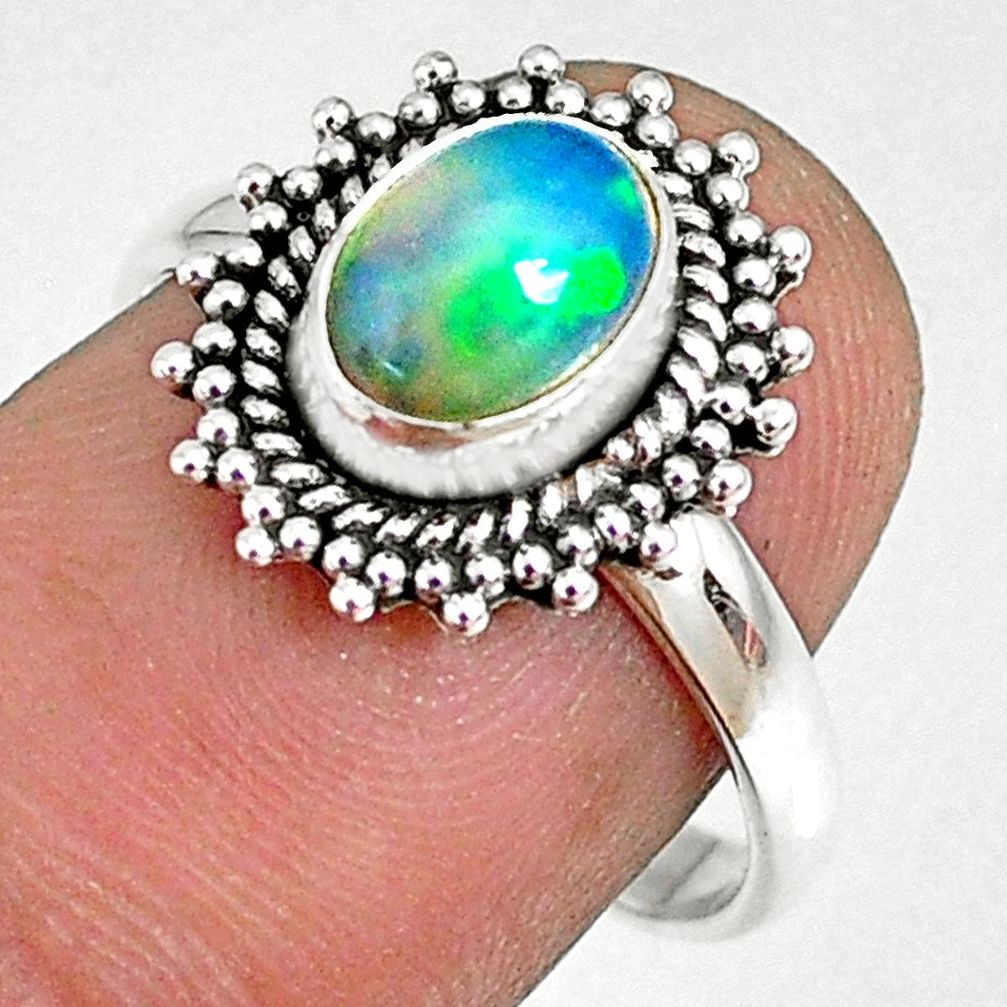 925 silver 2.11cts natural ethiopian opal oval solitaire ring size 7.5 r75294