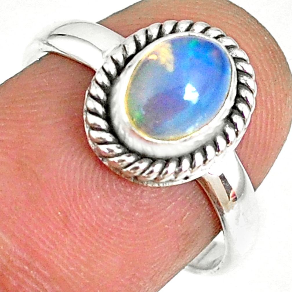 925 silver 2.01cts natural ethiopian opal oval solitaire ring size 7.5 r75309