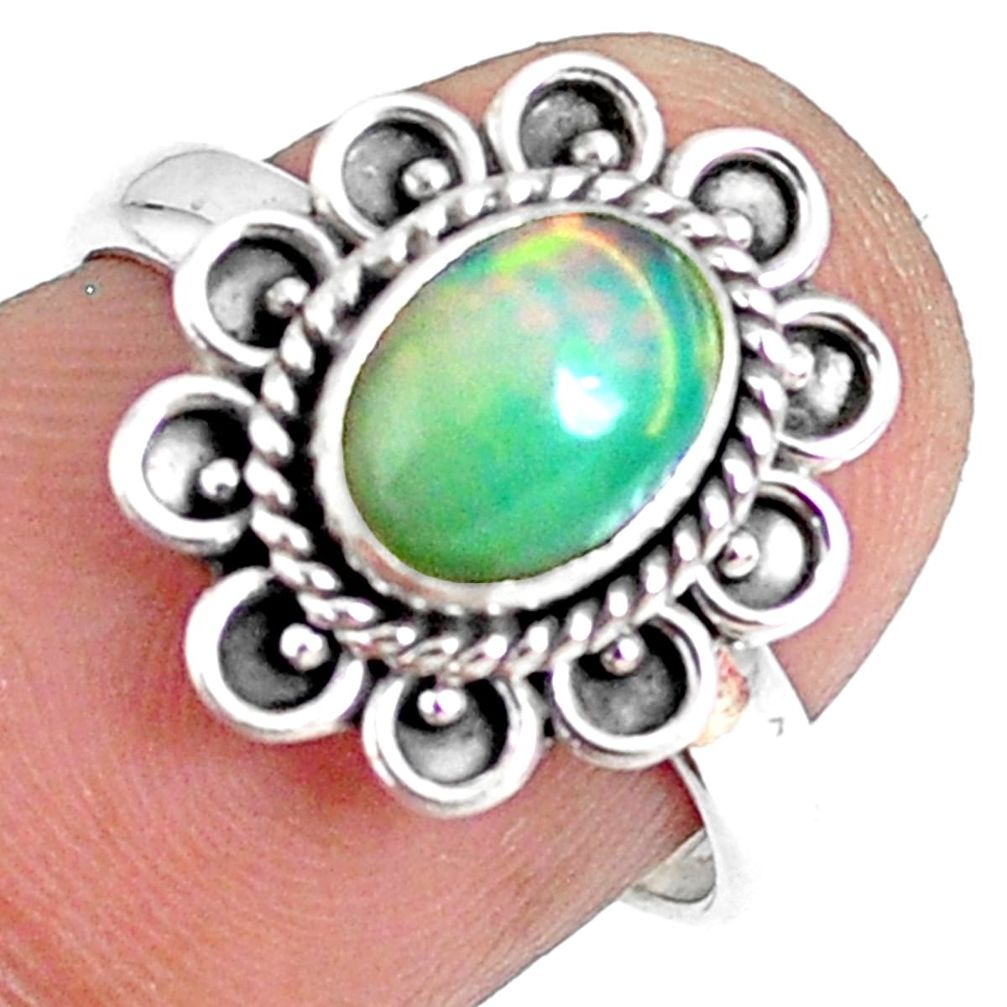 925 silver 2.08cts natural ethiopian opal oval solitaire ring size 6.5 r75383