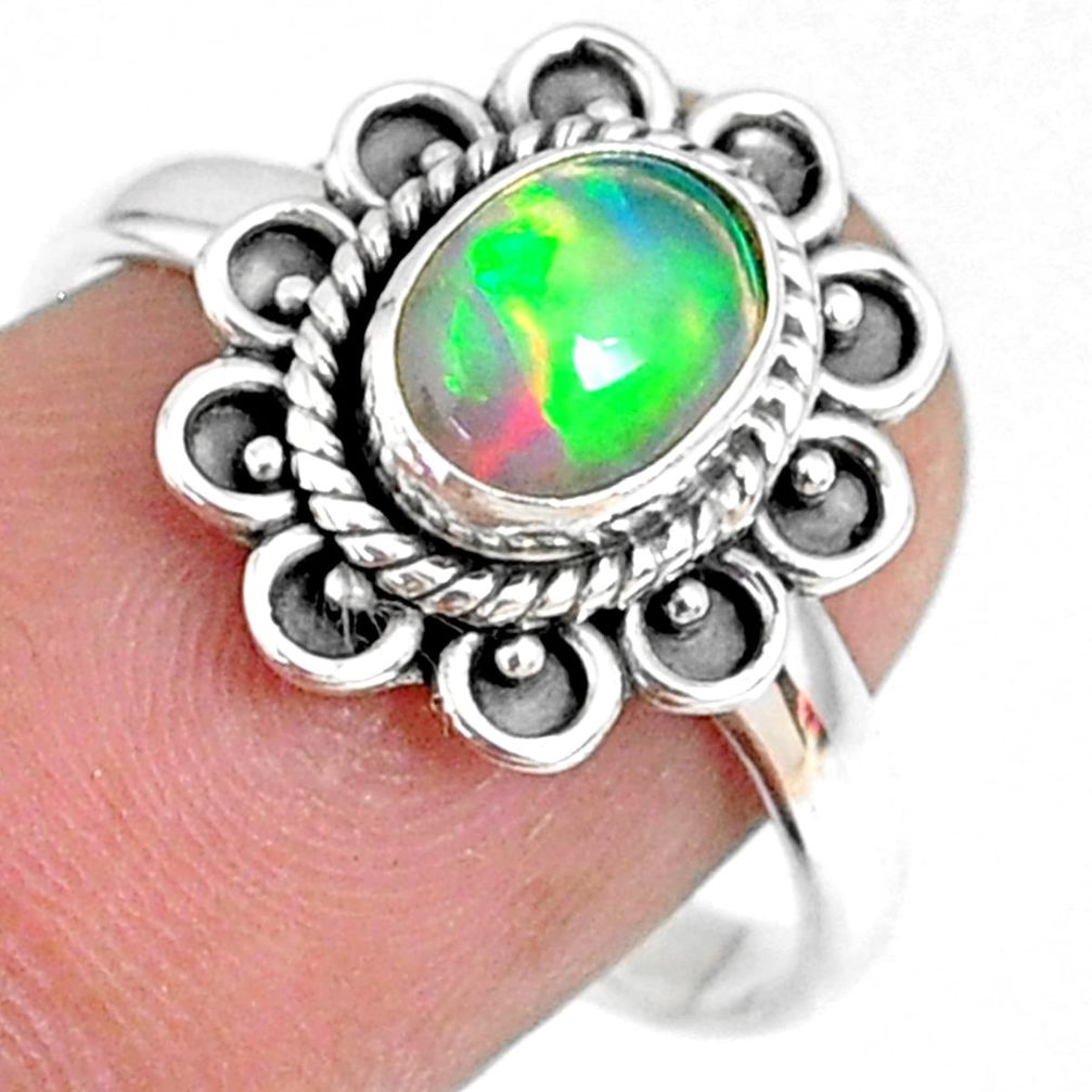 925 silver 1.96cts natural ethiopian opal oval solitaire ring size 8.5 r75395