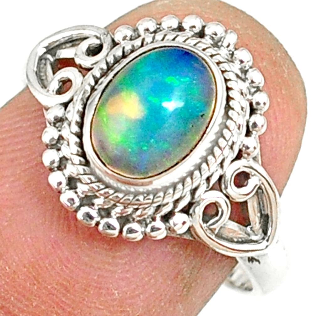 925 silver 2.14cts natural ethiopian opal oval solitaire ring size 7.5 r82387