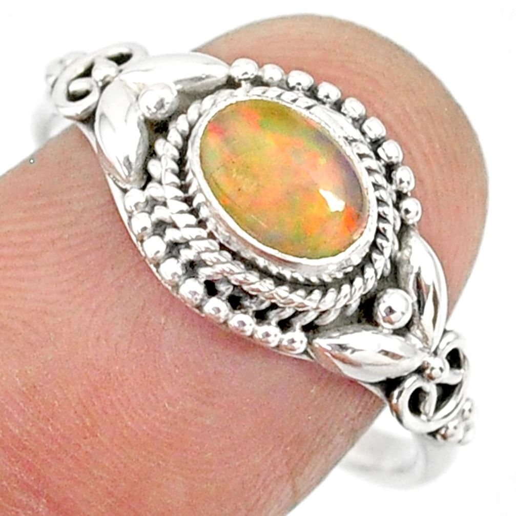 925 silver 1.45cts natural ethiopian opal oval solitaire ring size 8.5 r85451