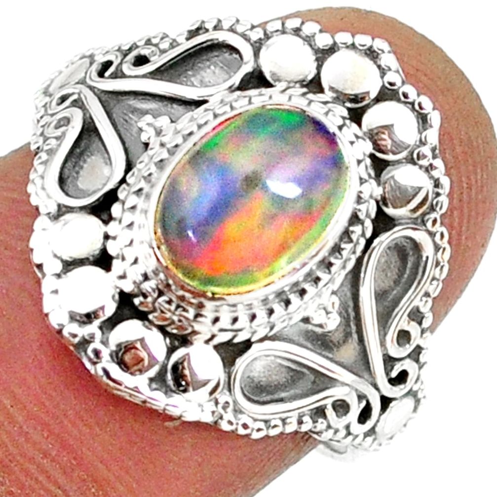 925 silver 2.02cts natural ethiopian opal oval solitaire ring size 7 r61147