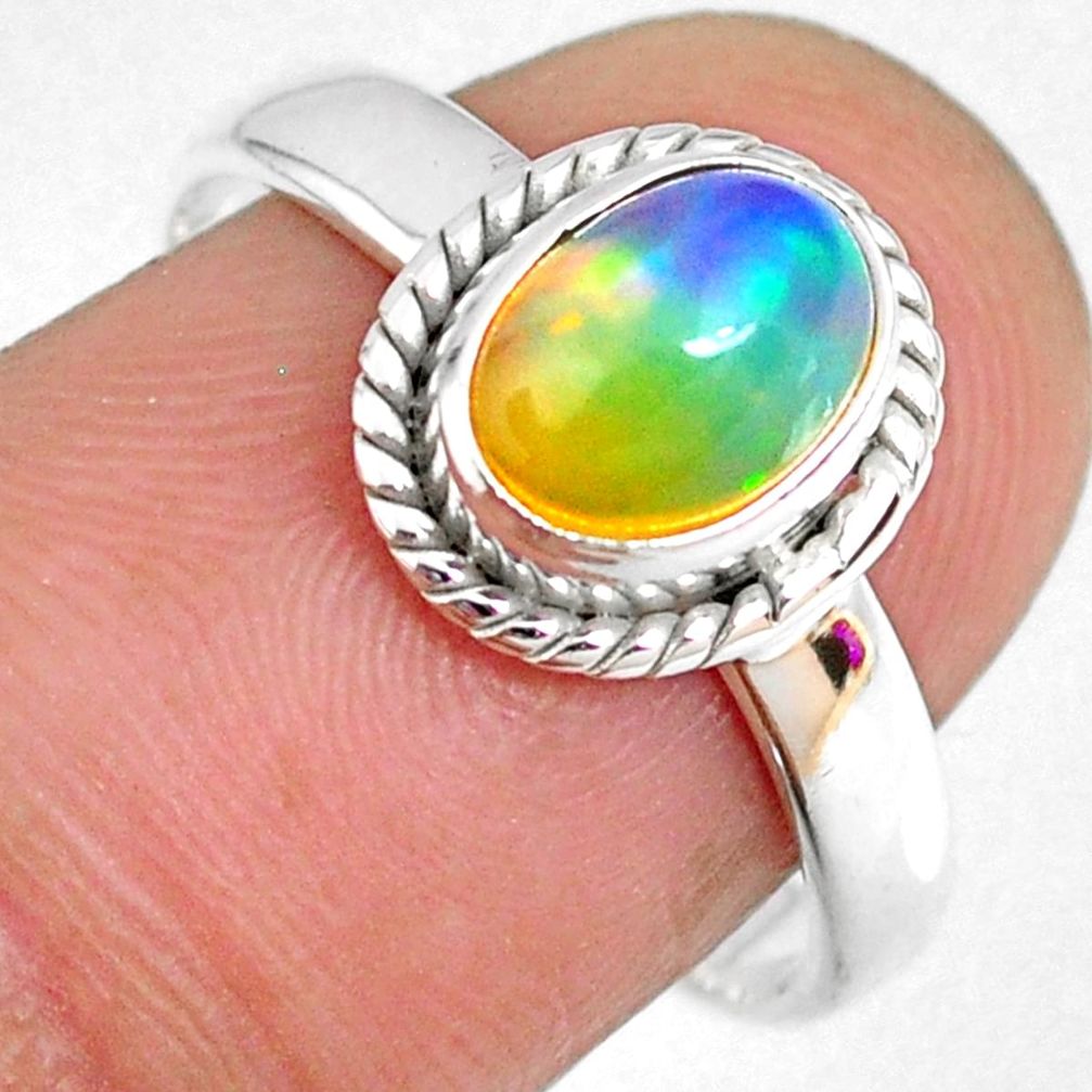 925 silver 1.96cts natural ethiopian opal oval solitaire ring size 8 r59340