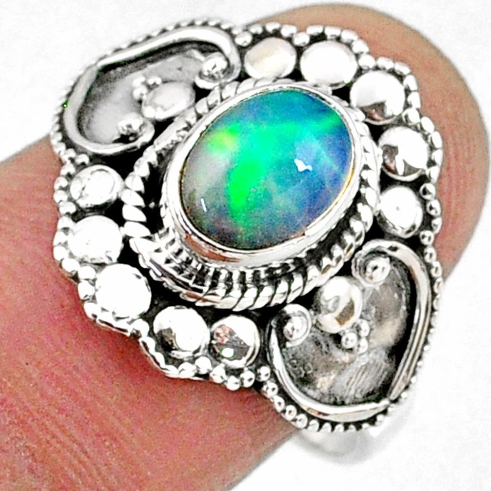 925 silver 2.14cts natural ethiopian opal oval solitaire ring size 8 r61157